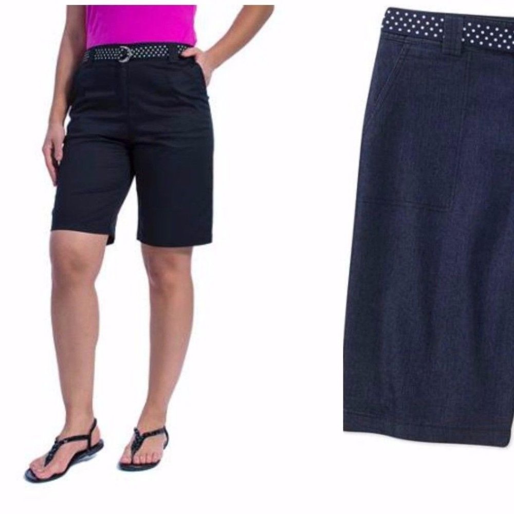 WHITE STAG WOMEN'S SIZE 8 10? SHORTS DARK BLUE DENIM METRO WALKING W/ BELT NWOT